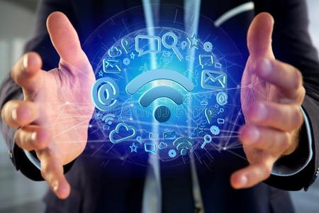 11b标准的无线局域网象征连接被环绕着的在旁边多媒体和互联网计算机