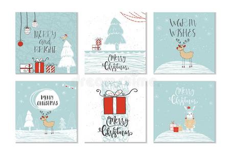 放置关于6漂亮的圣诞节赠品卡和引述愉快的圣诞节