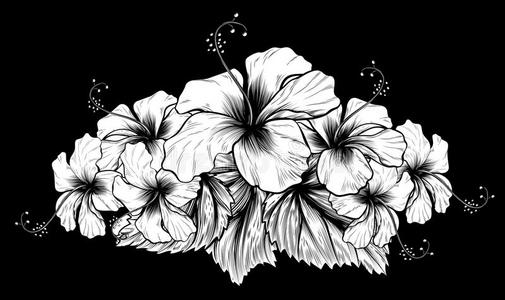 木刻花木槿花酿酒的木刻蚀刻版画版画照片