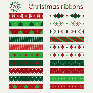 放置关于圣诞节无缝的带采用绿色的,红色的和白色的