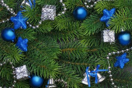 圣诞节树枝和蓝色装饰