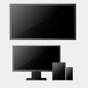 放置关于现实的计算机显示屏,television电视机librae,碑和智能手机
