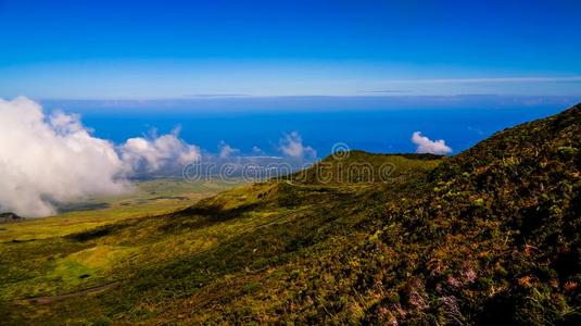 全景画风景从指已提到的人斜坡关于微微火山在徒步旅行,偶氮