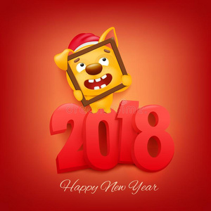 2018新的年招待卡片和黄色的狗漫画性格