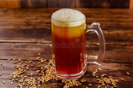 室内的看法关于玻璃关于啤酒和小麦采用指已提到的人基础向一木制的