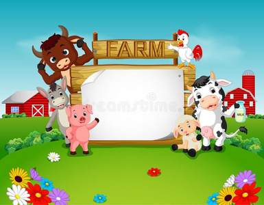 收集农场动物和木制的符号