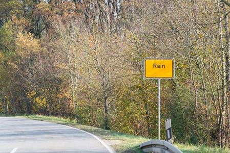 城镇符号和指已提到的人单词雨,巴伐利亚,德国