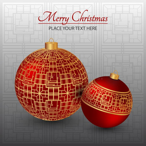 圣诞节卡片.红色的圣诞节玩具和指已提到的人金色的装饰.ornament装饰