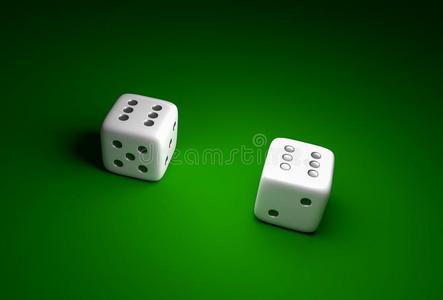 两个骰子和数字六向绿色的赌场背景