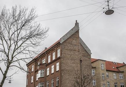 建筑物和树采用哥本哈根向一多云的d一y.