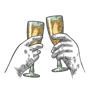 女性的和男性的h和s佃户租种的土地和叮当响的两个眼镜香槟酒