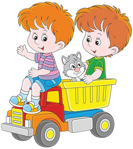 小的男孩和一玩具货车