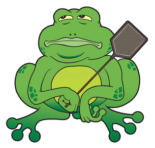 漫画青蛙和飞苍蝇拍照片