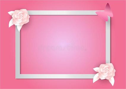 粉红色的花和框架向粉红色的背景.纸艺术