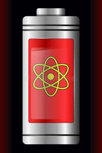 红色的金属和玻璃电池.原子象征