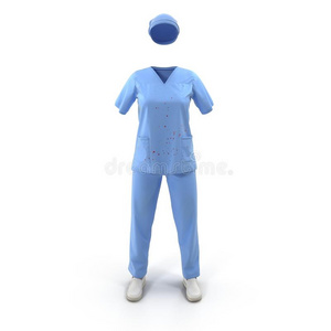 蓝色医生制服隔离的向白色的.3英语字母表中的第四个字母illustrati向