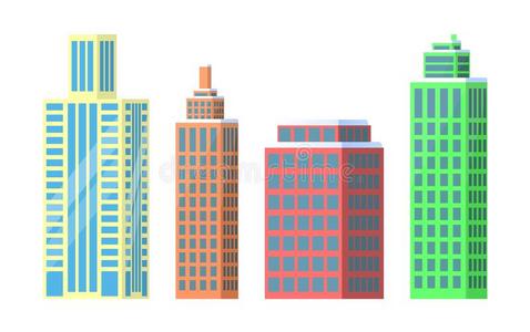 放置关于城市建筑物偶像矢量说明