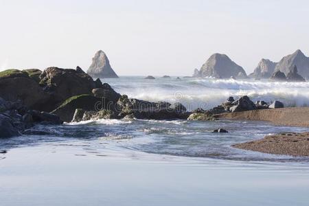 山羊岩石海滩西北的索诺马县,美国加州,是be的三单形式指已提到的人