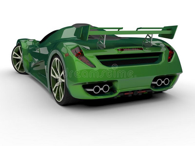 绿色的速度比赛观念汽车.影像关于一汽车向一白色的b一ckground.