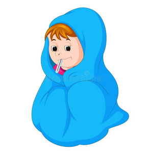 丘疹, 发热, 乏力, 结膜炎, 及关节痛最佳发热草药流感卡通插图与生病