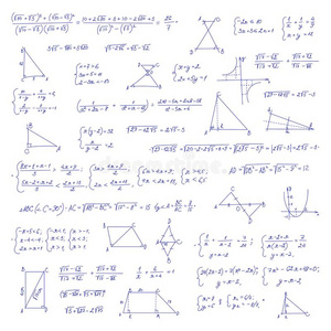 手疲惫的数学的方程式和手写的代数学表格
