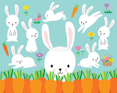 漂亮的白色的复活节兔子兔子矢量说明