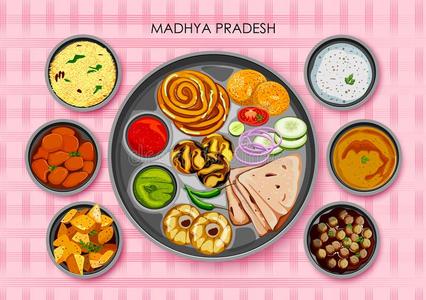 传统的烹饪和食物餐大浅盘关于曼迪亚邦