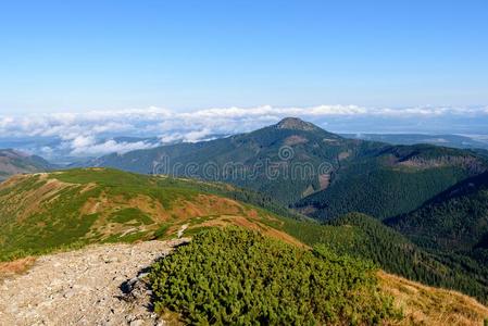 斯洛伐克人喀尔巴阡山脉的山采用秋.hik采用g跟踪向顶关于