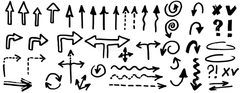 心不在焉地乱写乱画矢量箭收集.隔离的.手疲惫的放置
