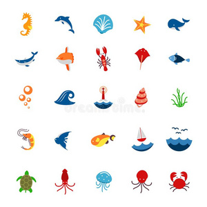 洋或海标识和和动物和鱼,shell鱼