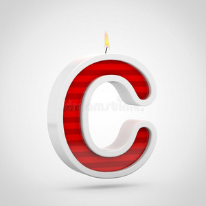 生日蜡烛信英语字母表的第3个字母大写字母盘隔离的向白色的背景.