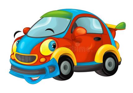 漫画有关运动的汽车微笑的和有样子的向白色的背景