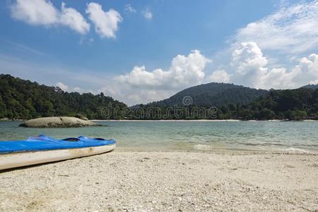 田园诗般的热带的岛风景和结晶清楚的绿松石