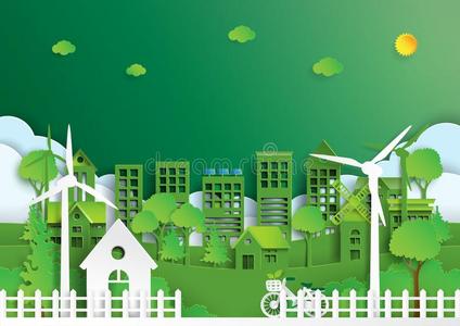 绿色的城市关于环境观念纸艺术方式