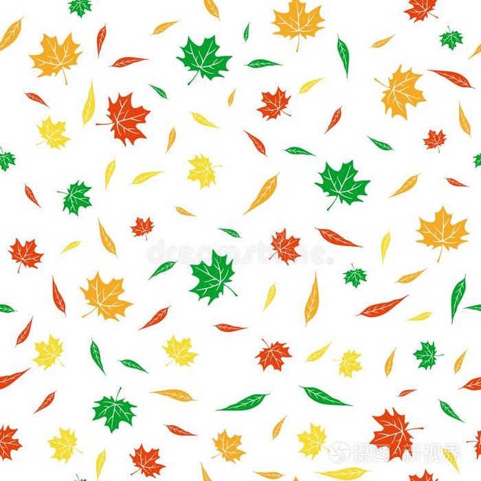 无缝的手疲惫的模式和秋树叶.矢量富有色彩的