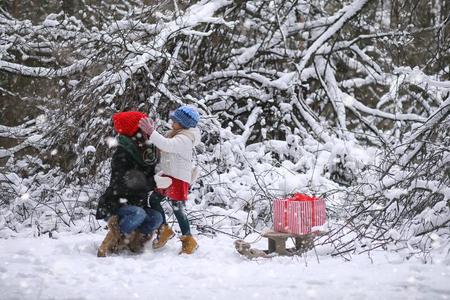 一冬仙女传说,一年幼的母亲一nd她d一ughter乘一雪橇