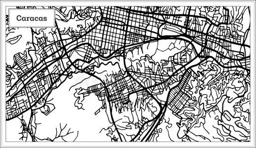 加拉加斯委内瑞拉城市地图采用黑的和白色的颜色.