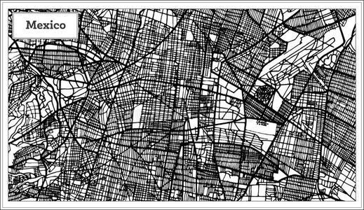 墨西哥城市地图采用黑的和白色的颜色.