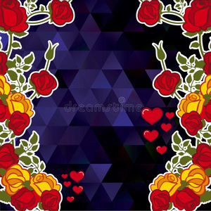 抽象的马赛克背景和装饰的玫瑰和心.警察