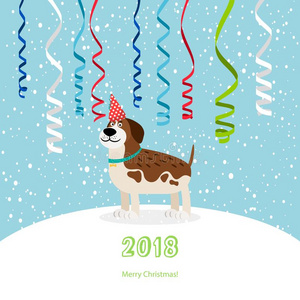 狗和带2018圣诞节卡片