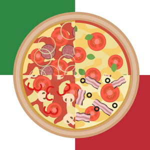 矢量平的num.四类型关于组成部分向意大利人意大利薄饼隔离的