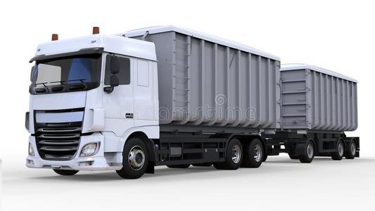 大大地白色的货车和分开拖车,为运送关于一
