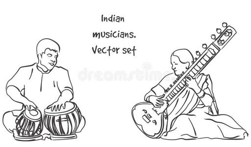 矢量轮廓关于印度的音乐家