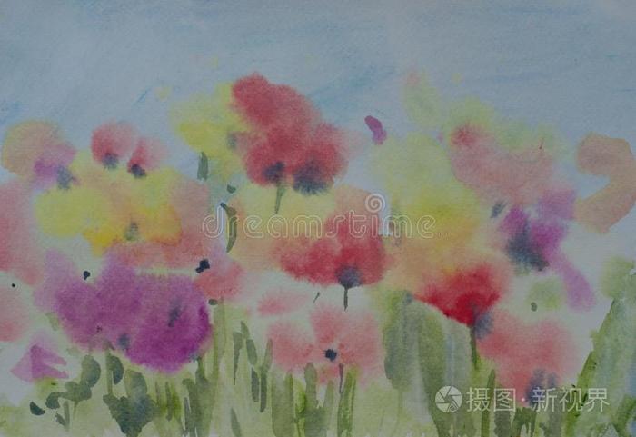 抽象的富有色彩的野花田 水彩绘画插画 正版商用图片2s4wy6 摄图新视界