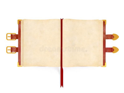 纸皮核桃断开的古代的书和红色的皮遮盖,空白的纸页faroeislands法罗