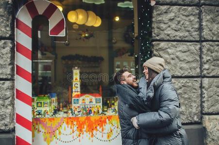 幸福的一对向指已提到的人城市正方形装饰为一Christm一一rke