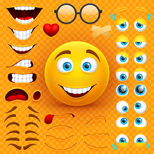 性姿态漫画漫画黄色的3英语字母表中的第四个字母微笑的面容矢量性格