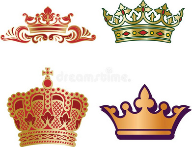 放置关于不同的类型君主王冠为国王和女王,王子