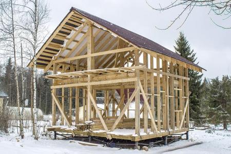 框架木制的房屋采用指已提到的人背景关于雪.保存关于一