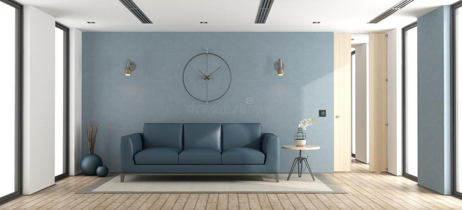 蓝色现代的活的房间